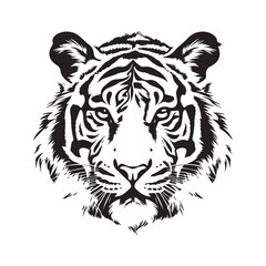 a fierce tiger front head profile face black vector isolated on a white background  tattoo style for tee shirt printing high quality 