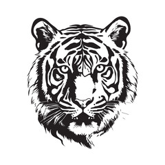 a fierce tiger front head profile face black vector isolated on a white background  tattoo style for tee shirt printing high quality 