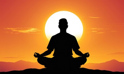 Silhouette of person meditating at sunset in peaceful yoga pose