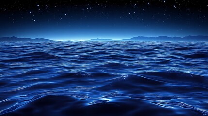 Fototapeta premium Serene Nighttime Ocean Under Starlit Sky Mountains Distant