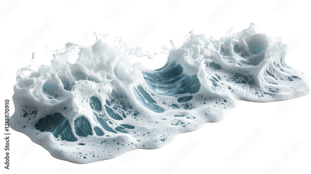 Poster a detailed close-up image of a stylized ocean wave showcasing its foamy texture and dynamic movement