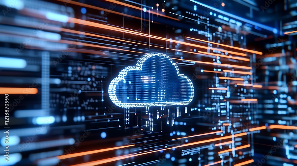 Poster modern cloud computing with digital data visualization