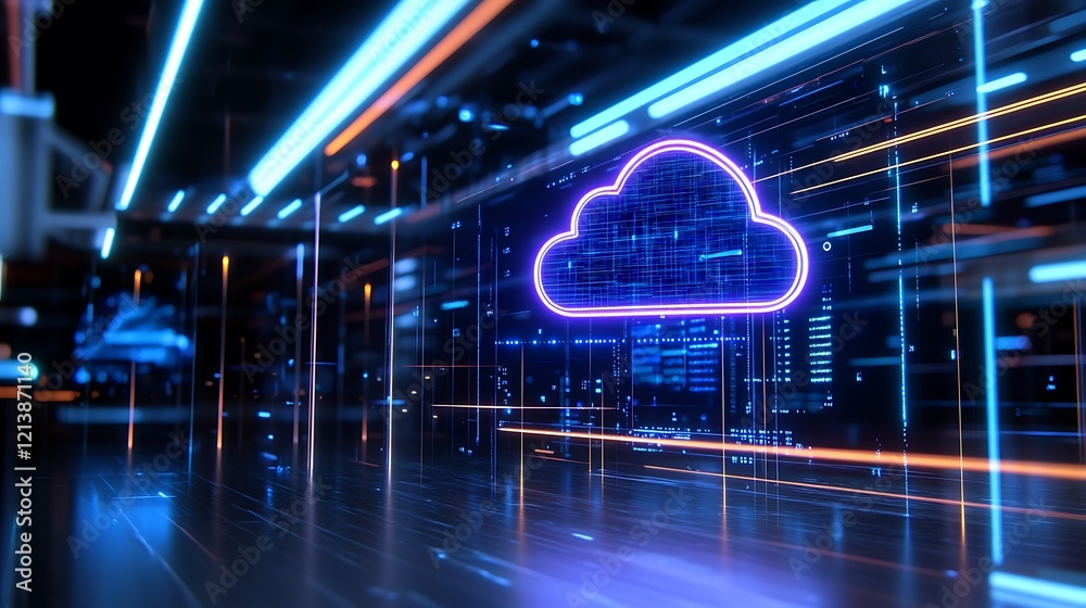 Poster modern cloud computing with digital data visualization