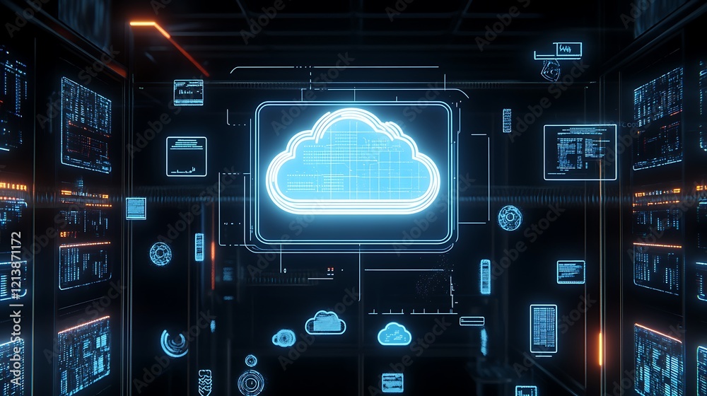 Poster modern cloud computing with digital data visualization