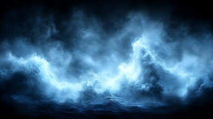 Obraz premium Dark stormy ocean waves crashing under a blue night sky