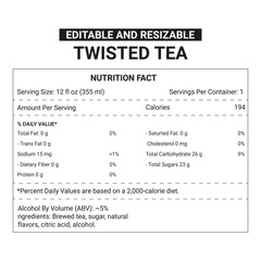 Horizontal twisted tea nutrition facts with 100% editable and resizable file, twisted tea calories half and half