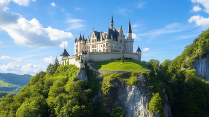 Fairytale Castle on a Hilltop with Forest Backdrop