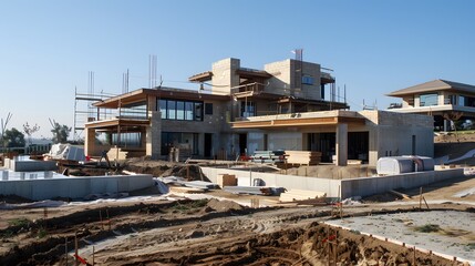 Fototapeta premium Construction of a luxury home with smart security features