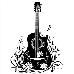 Floral Acoustic Guitar Music Design.