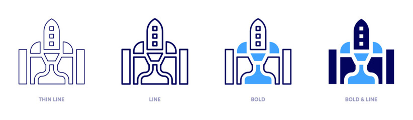 Startup events icon in 4 different styles. Thin Line, Line, Bold, and Bold Line. Duotone style. Editable stroke