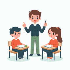 Teacher Guiding Students in a Vibrant Classroom Setting