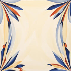 Abstract Floral  with Geometric Elements in Blue and Orange