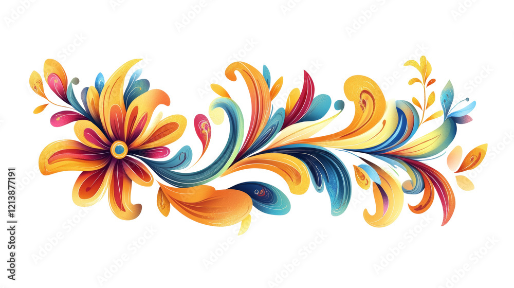 Poster a stylized colorful floral arrangement with swirling patterns and vibrant hues creating a decorative