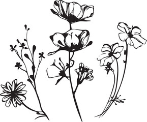 Set flowers. Hand drawn vector illustration