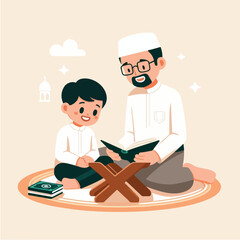 Father and Son Reading Holy Book Together