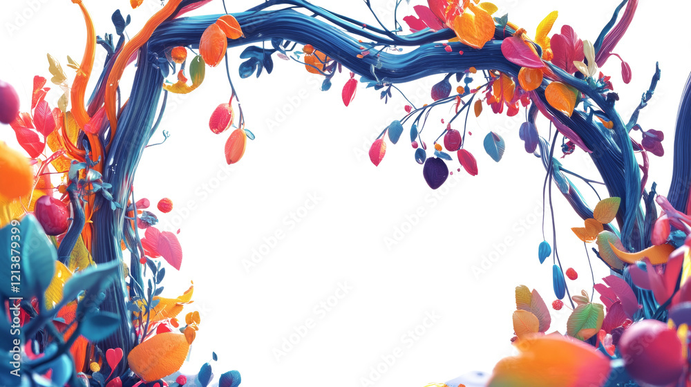 Aufkleber a digital painting depicting a vibrant abstract floral archway with colorful swirling branches and l