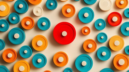 Colorful Circular Paper Art Display with Vivid Shades and Textures