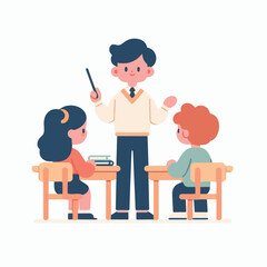 Teacher instructing two elementary school students