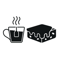 Tea mug drink and brownies food icons with a warm and comforting design
