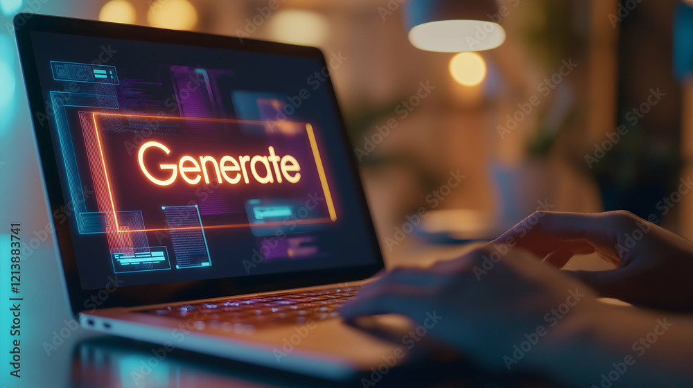 Aufkleber a hand hovers over a laptop displaying the word 