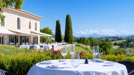 Scenic Outdoor Dining with Distant Mountain Views