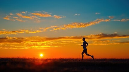 Fototapeta premium A runner jogging at sunrise, representing the dedication and discipline of a morning person