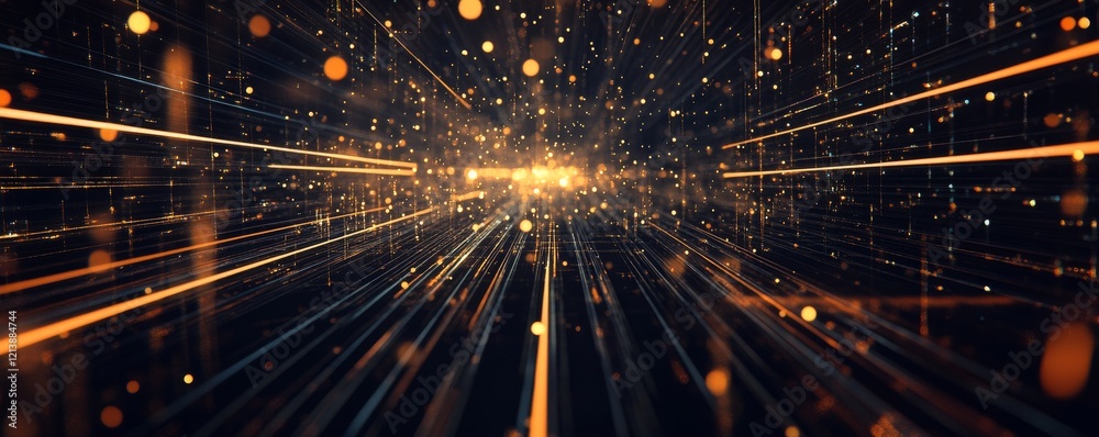 Fototapete Vivid light patterns convey a sense of speed in a digital tunnel during a futuristic journey