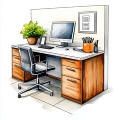 Modern Workspace Design with Office Desk and Comfortable Chair