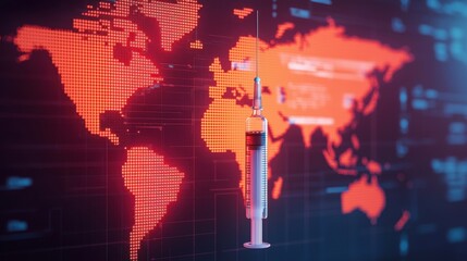 Obraz premium Global Health Pandemic Vaccination concept. Digital Globe and World Map Data Visualization for Global Finance and Business Intelligence