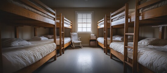 Dorm Room Bunk Beds, Empty, Daytime