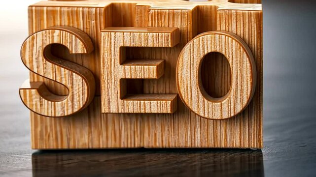 Wooden letters spelling SEO highlight importance of search engine optimization.