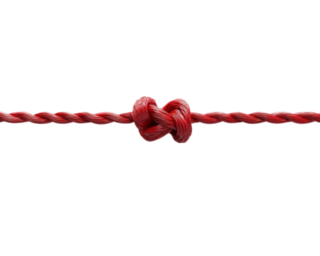 Red rope knot tied tightly for outdoor activities.