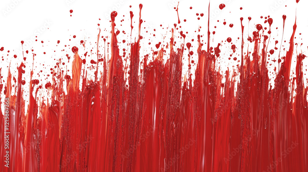 Aufkleber The image shows a striking abstract composition of red liquid splashes and drips against a black background creating a dynamic and textured visual effect.