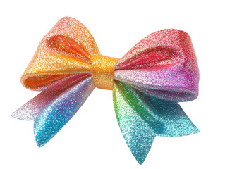 Vibrant rainbow glitter bow decoration.