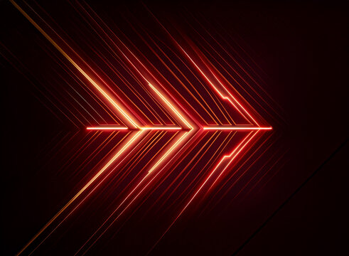 Abstract digital art depicting a vibrant red and gold arrow, composed of glowing lines, suggesting speed and forward momentum against a dark background.
