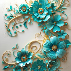 A beautiful Ramadan banner adorned with delicate turquoise flowers, creating a serene and elegant backdrop.