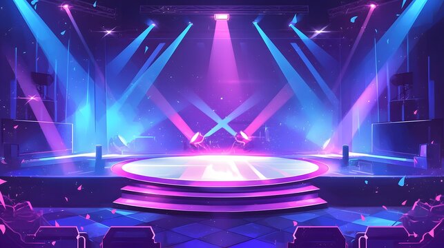 Iconic stage background with colorful spotlights for a lively performance.