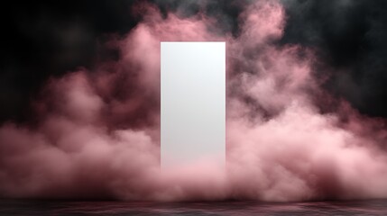 White Blank Panel Amidst Pink and Dark Smoke Clouds