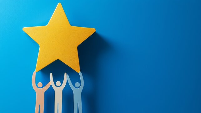 A group of people are holding a star in the air. Concept of teamwork and collaboration