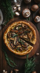Fototapeta premium Rustic mushroom tart with rosemary and garlic.