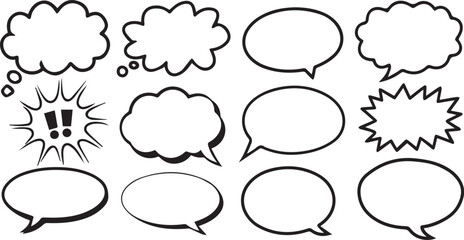 Bubble comic The retro comic speech bubbles collection with black halftone shadows showcased a vintage pop art design. Perfect vector set for isolated text and creative projects on a white background	