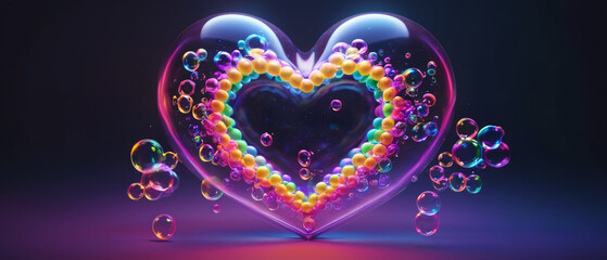 Vibrant and exquisite heart-shaped bubbles against a dark background.