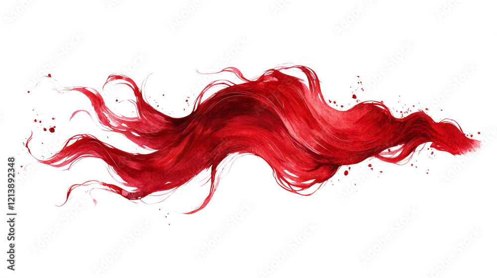 Poster An abstract image depicting a dynamic splash of red liquid with flowing strokes and splatters against a black background.