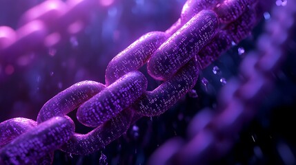 3D purple chain with binary code on a black background