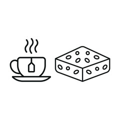 Tea mug drink and brownies food icons with a warm and comforting design