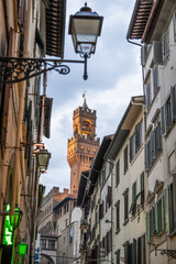 View of the clock tower of the Palazzo Vecchio Florence, Italy.