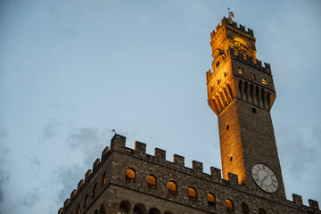 Obraz premium View of the clock tower of the Palazzo Vecchio Florence, Italy.