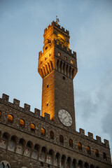 Fototapeta premium View of the clock tower of the Palazzo Vecchio Florence, Italy.