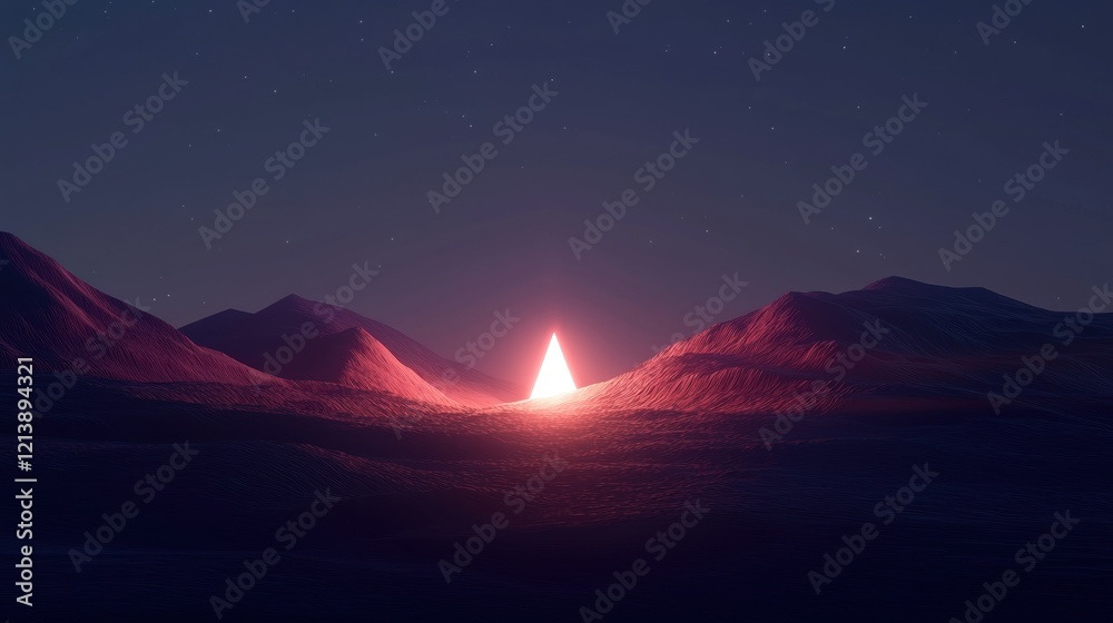 Poster a mountain range with a red glowing tree in the middle
