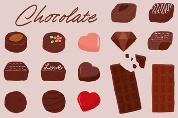 手書きの可愛くておしゃれなチョコレートのイラストセット